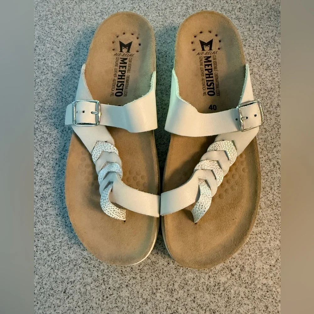 MEPHISTO HELEONORE women’s toe post white leather sandal size 40 NWOT - Picture 3 of 11